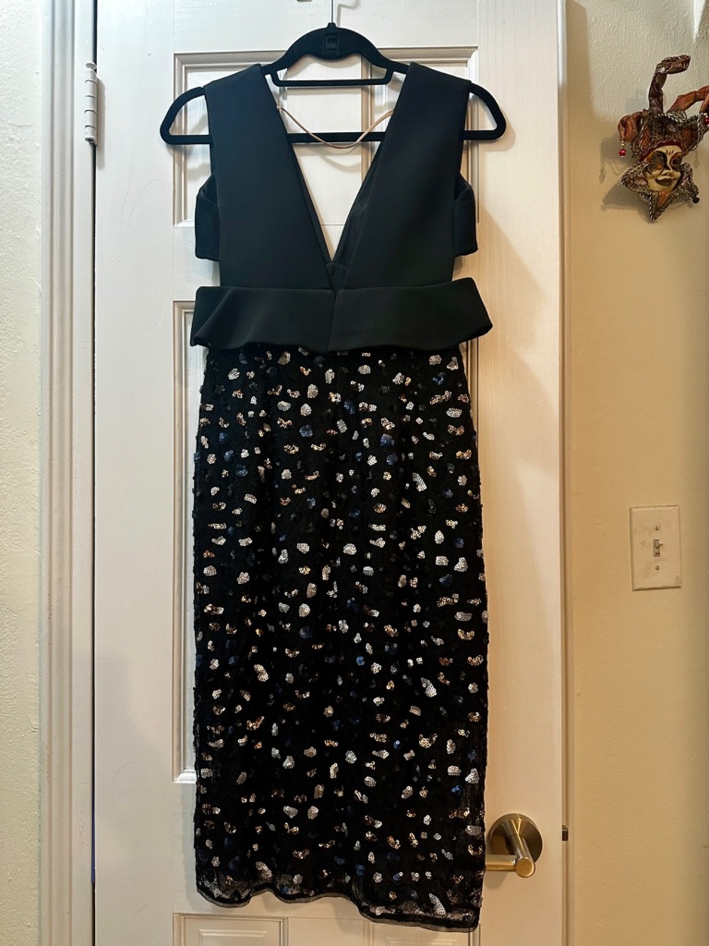 BCBGMaxAzria Rosalina Peplum Sequin Lace Black Formal Party Wedding Prom Dress 2 - Picture 4 of 16